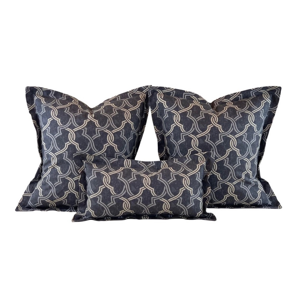 3 Pc P Kaufmann Waverly Gray Fretwork Geometric Lattice Trellis Pillow Covers